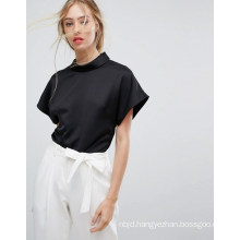 Ladies Round Collar Blouse with Short Sleeve Blouse